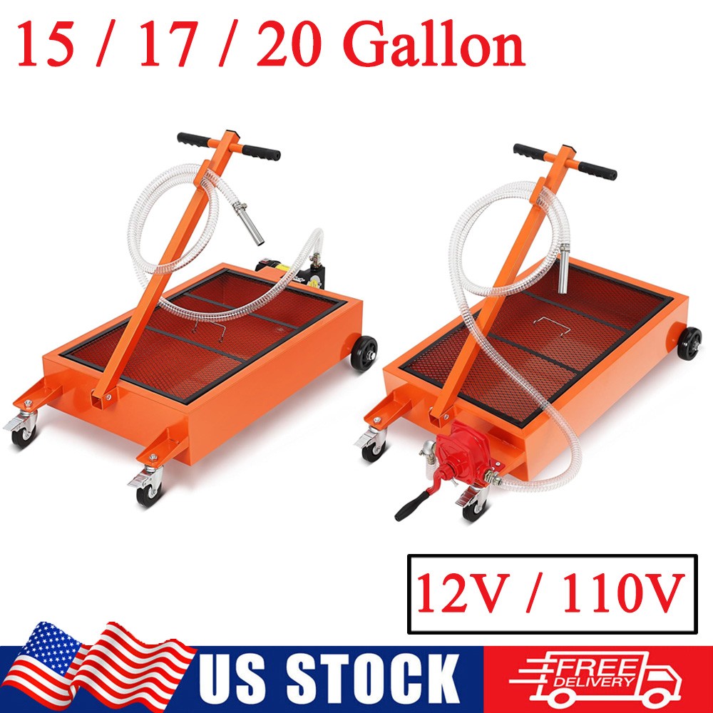 5/17/20 Gallon Oil Drain Pan Low Profile Dolly with Electric Pump and 4 Wheels