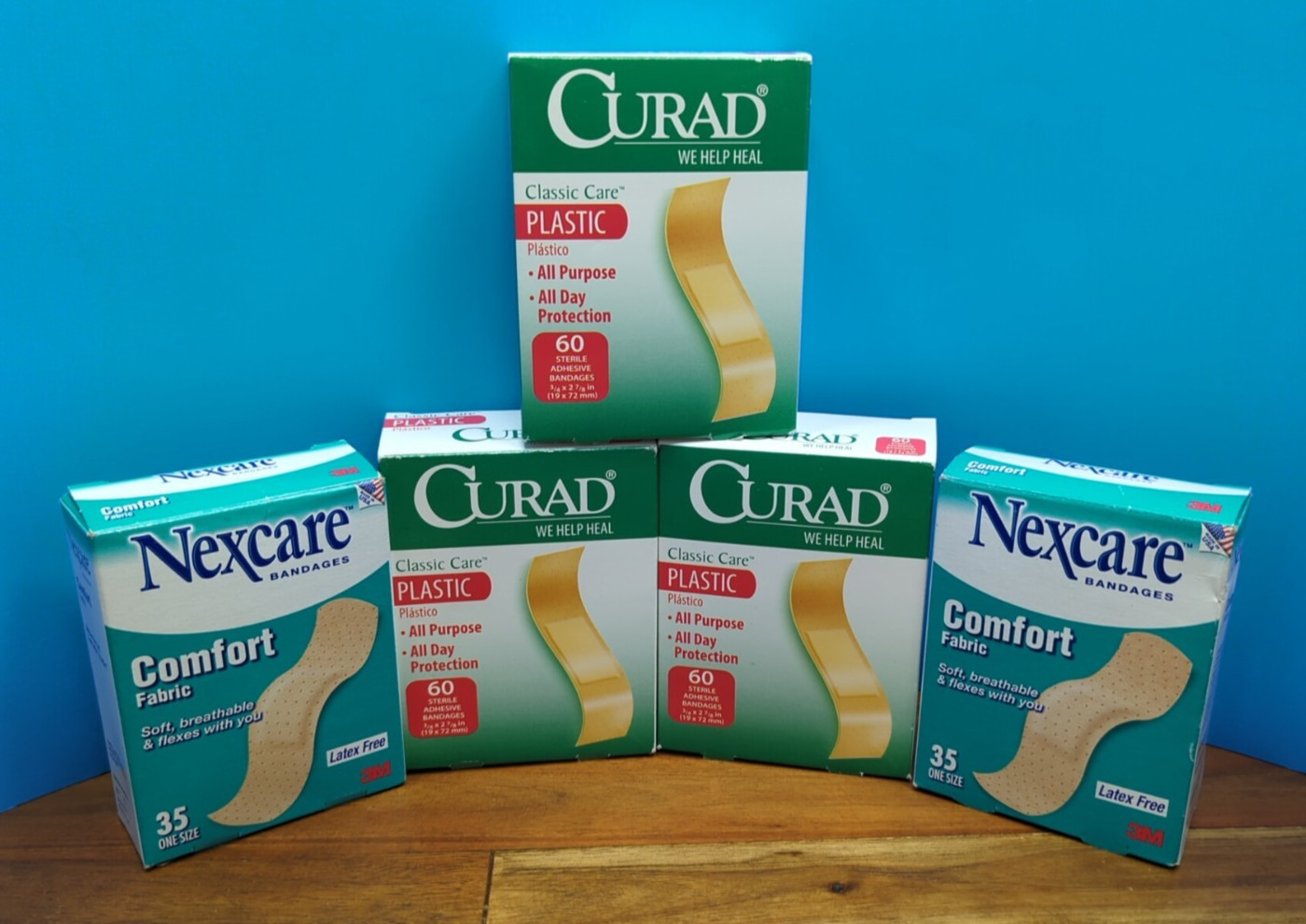 Curad Care Plastic and Nexcare Comfort Fabric Bandages Lot of 5