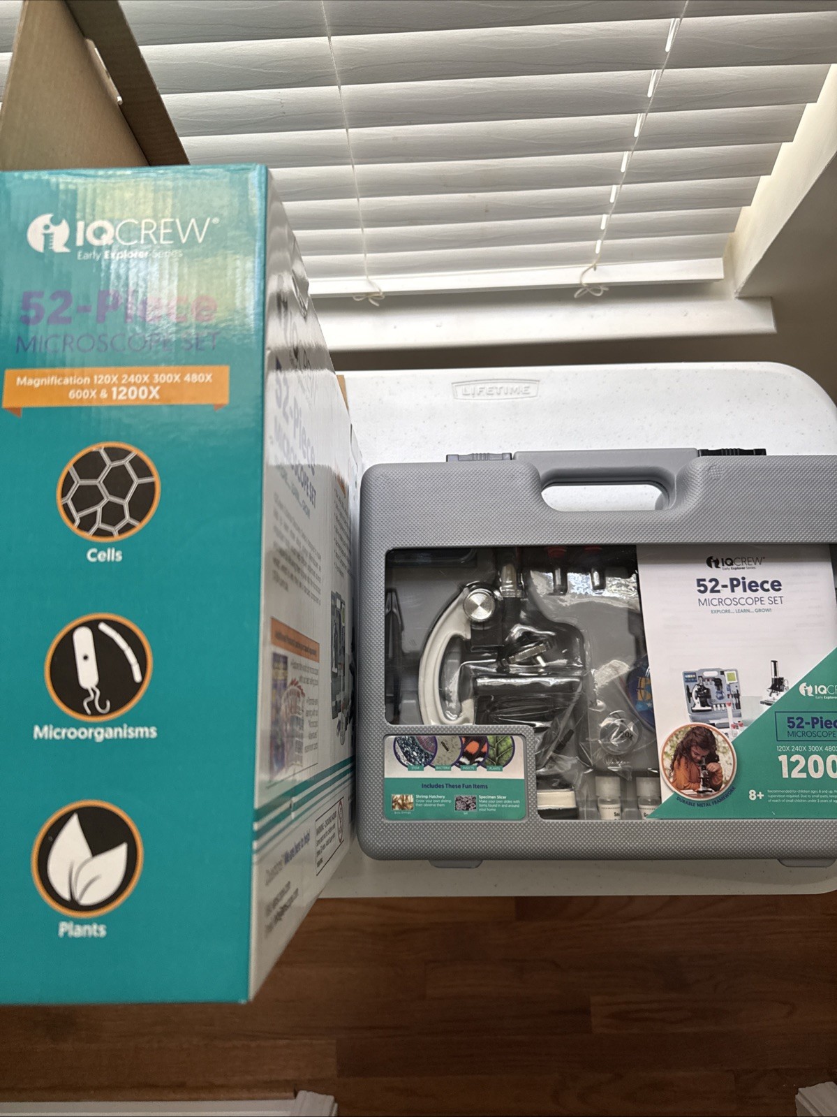 IQ Crew 52-Piece 1200X Microscope Set for Students Stem Lab Kit