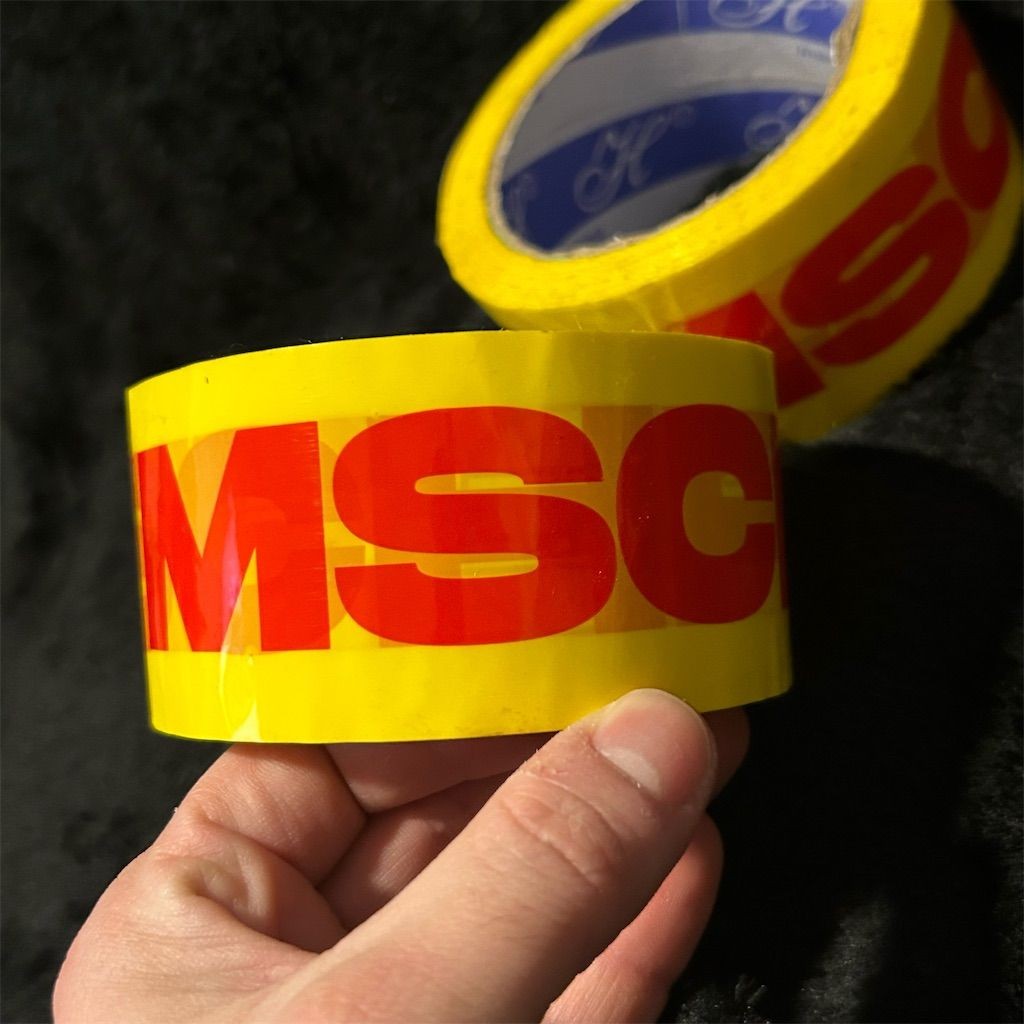 MSCHF Yellow Decorative Tape with Bold Red Lettering - 2 Rolls Set