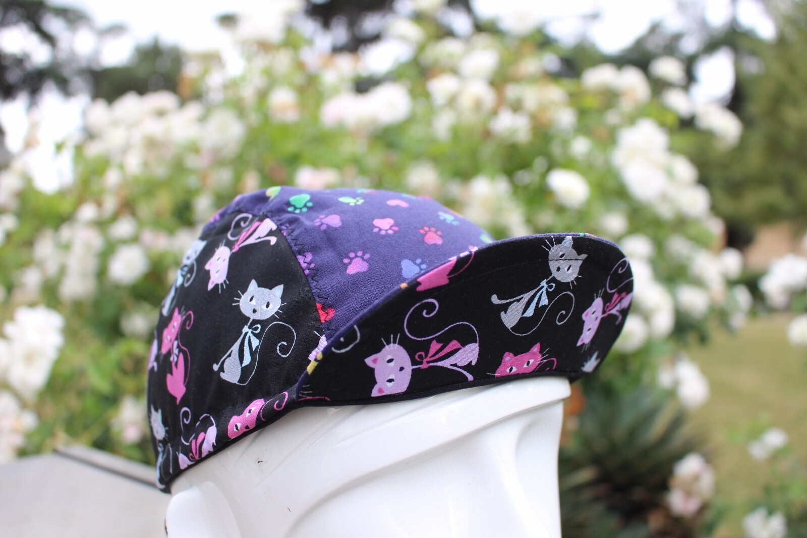 CYCLING CAP 100% COTTON CAT FOOTPRINT HANDMADE IN USA, NO FROM CHINA   S M L