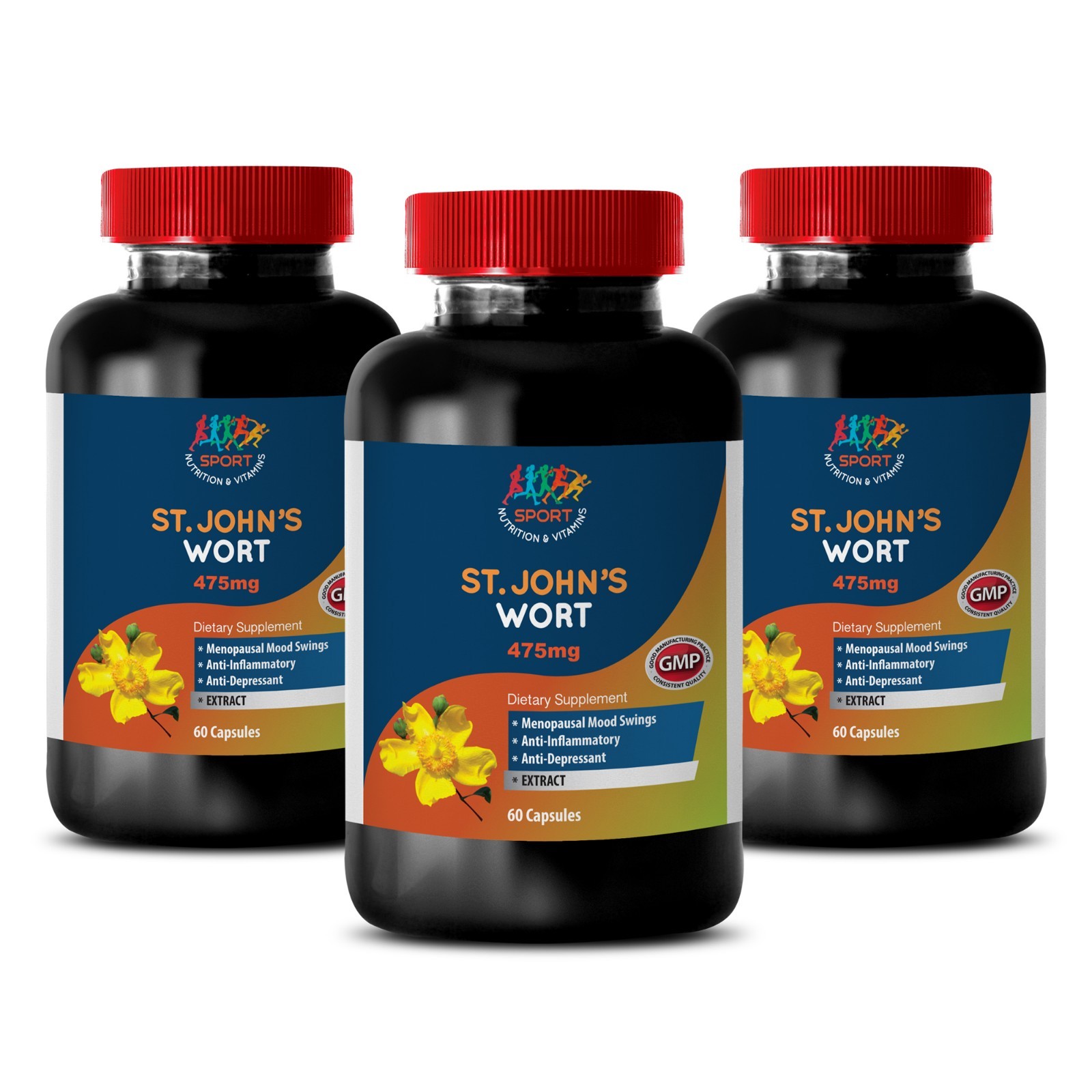 Pure Herb - ST. JOHN'S WORT EXTRACT - Stress Help - 3 Bottles 180Ct