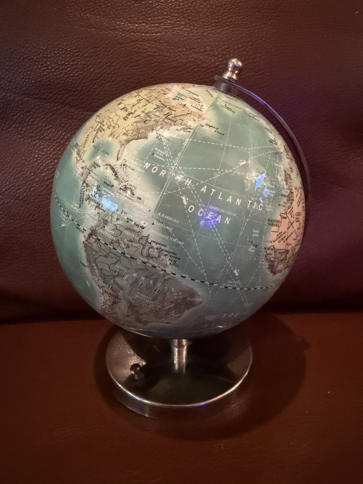 Small World Map Globe 9” Table Office Desk Top Chrome Bracket & Base Rotates