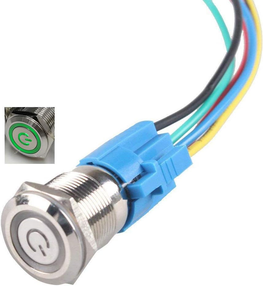 Latching Pushbutton Switch 16Mm 5/8" 12V-24V 5A Power Angel Eye LED Light