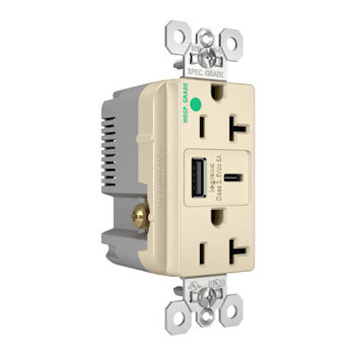 6.0A HOSPITAL GRADE ULTRA-FAST 6AMP TYPE AC USB CHARGING RECEPTACLE LIGHT ALMOND