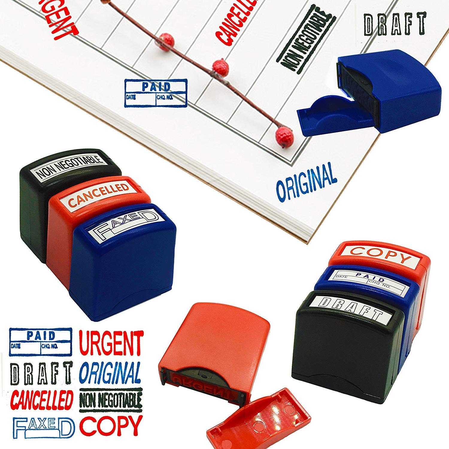 Set of 8 Self Inking Pre-Inked Office Stamp 8 Message Account Stamp Office St...