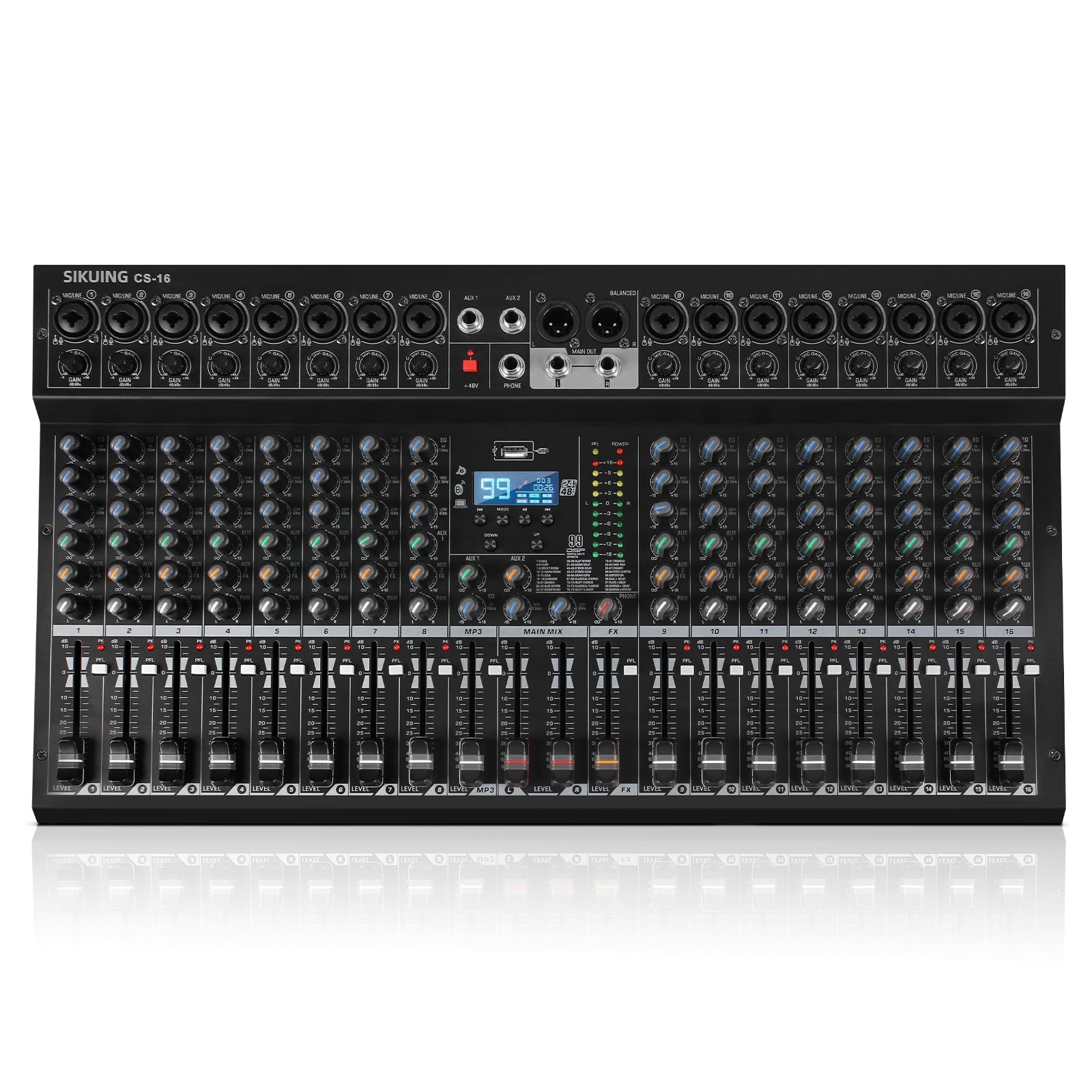SIKUING 16 Channel Mixer, Professional Audio Mixing Console Studio DJ Board...