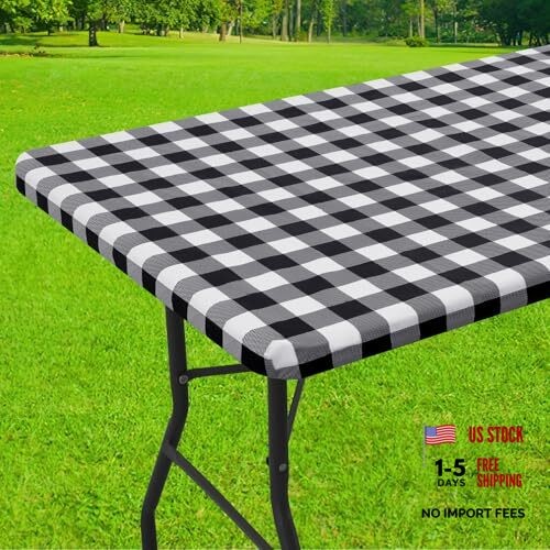 Rectangle Picnic Table Cloth, Elastic 72" x 30" (Rectangular) Black and White