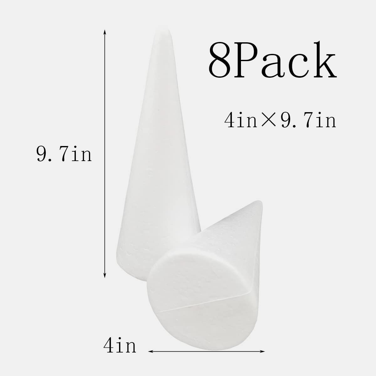 8-Pack 4x9.7 inch White Polystyrene Craft Foam Cones for DIY Projects