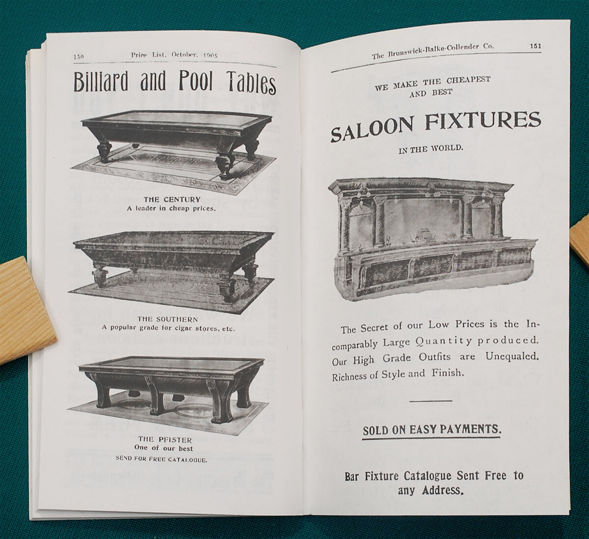 Reproduction of Rare 1905 BBC Billiard Price List/Catalog No. 1488