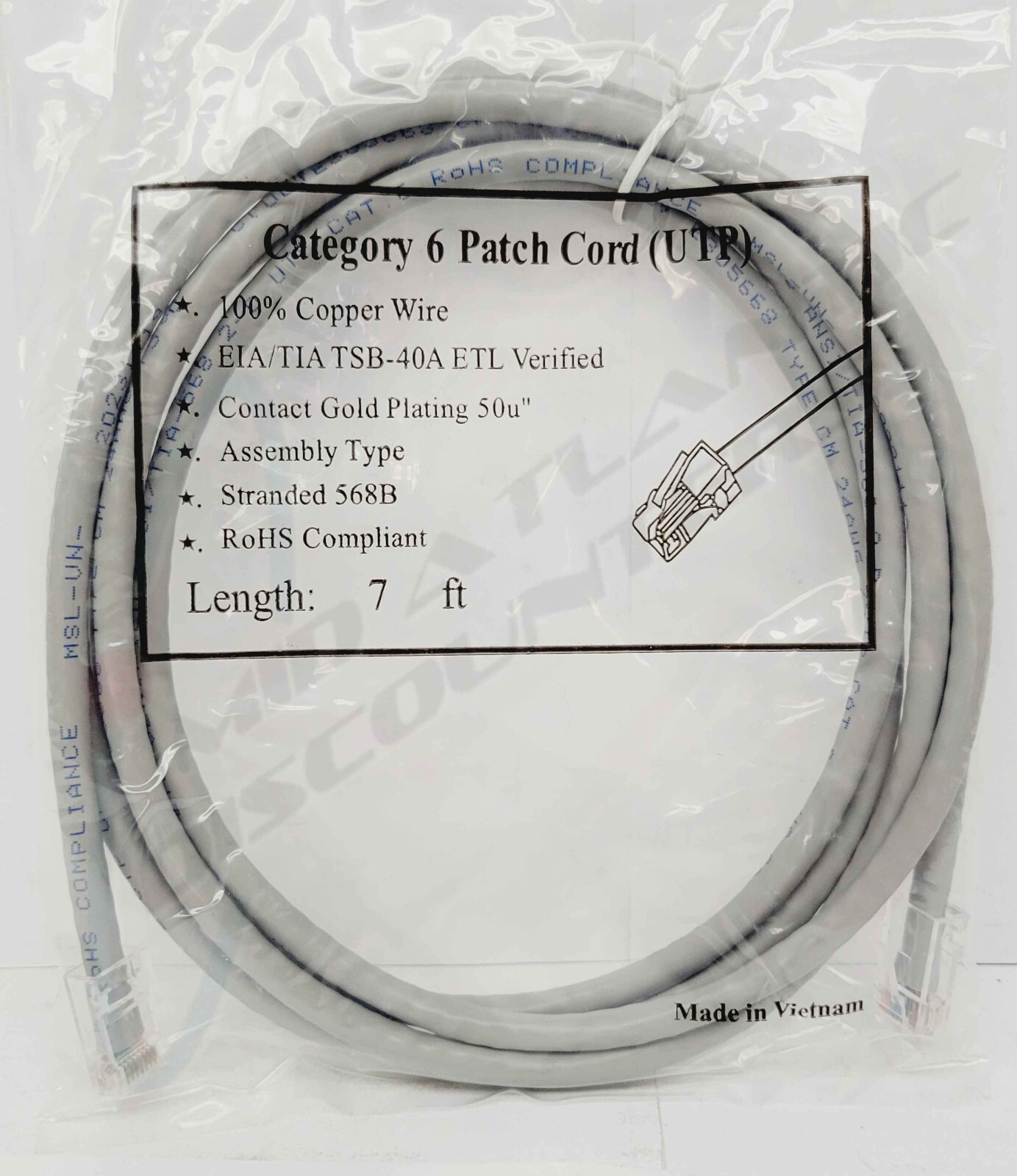 10 Cat6 UTP 550MHz Patch Cable Booted Stranded 568B Copper 7'