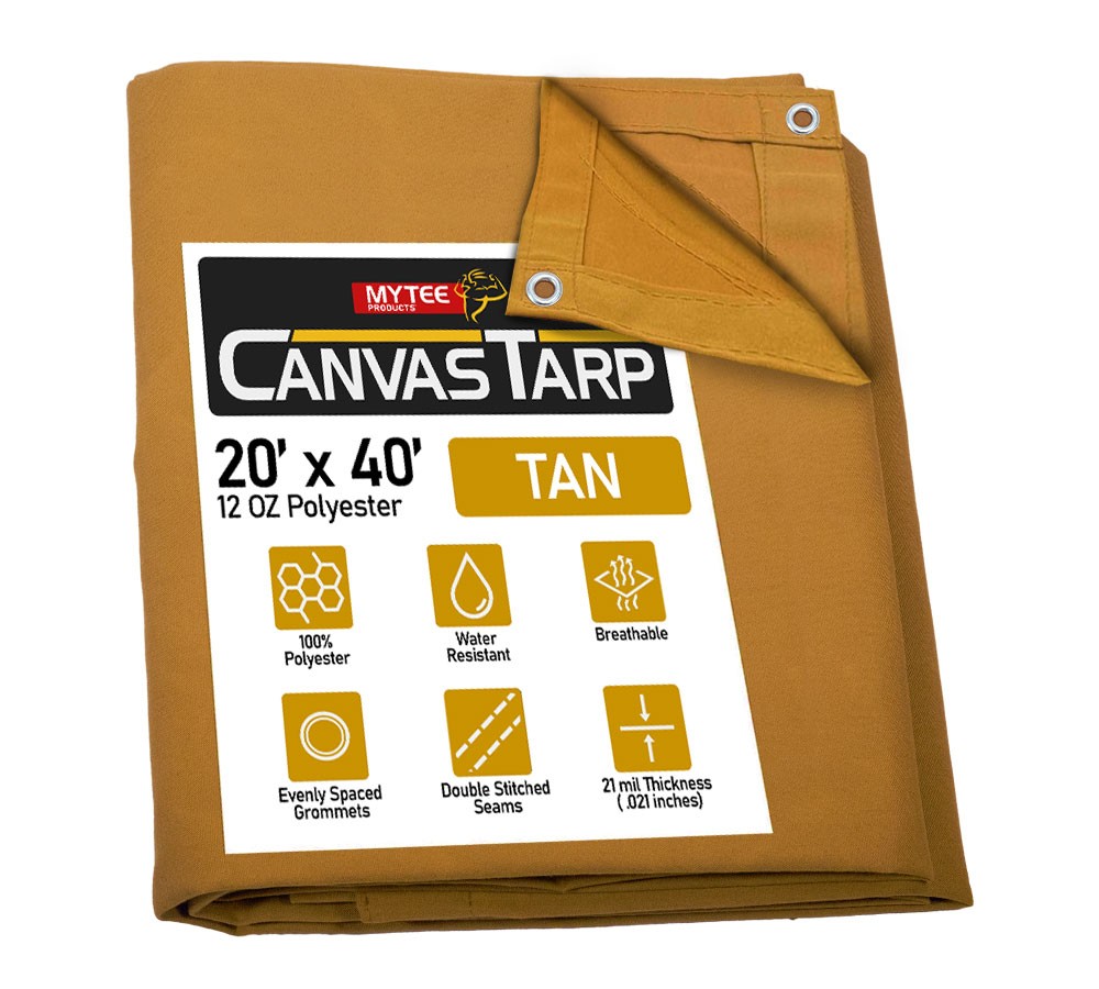 20' x 40' Tan Canvas Tarp 12oz Heavy Duty Water Resistant