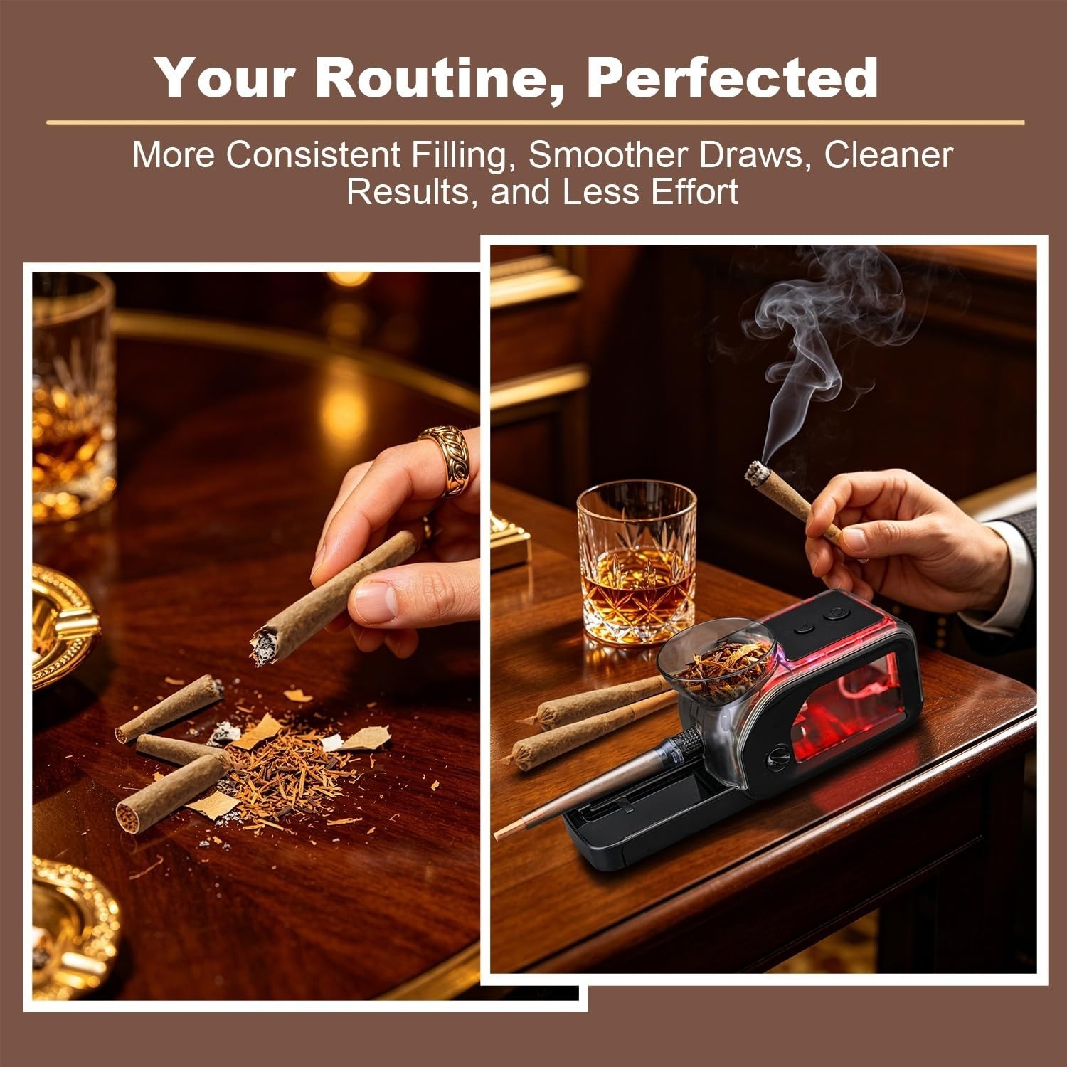 Cutcotfire Electric Cigarette Rolling Machine with Grinder & LED Light