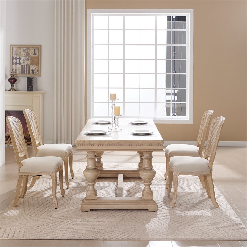 2 Set French Country Dining Chairs,Upholstered Chairs Nature Rattan Back,Beige