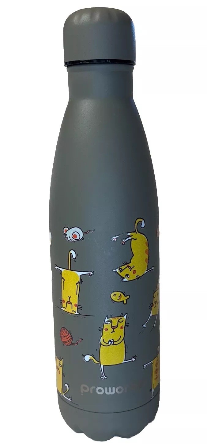 PROWORKS Thermo Shield Insulated Hot & Cold Water Bottle CAT YOGA 500ml 16oz