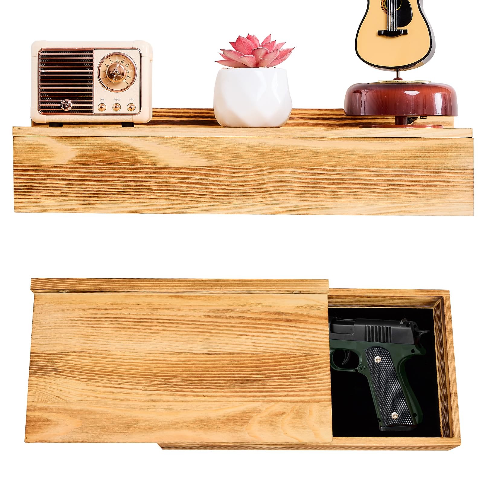 Hidden Gun Storage Shelf 14.4x7.7x2.75 Inch Concealment Safe Wall Decor Oak