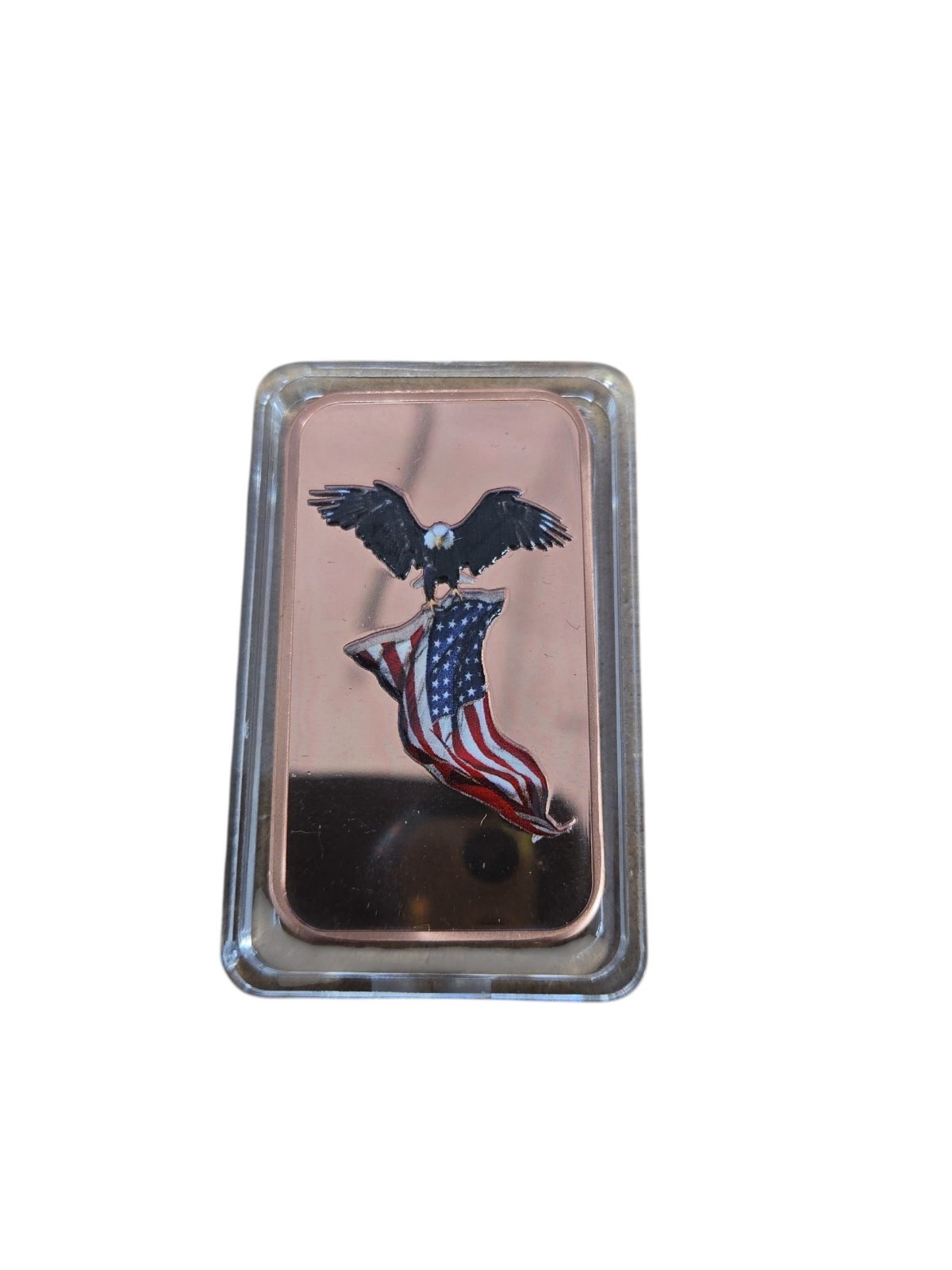 1 Troy Ounce oz  .999 Copper Color Eagle Carrying American Flag Bar with Capsule