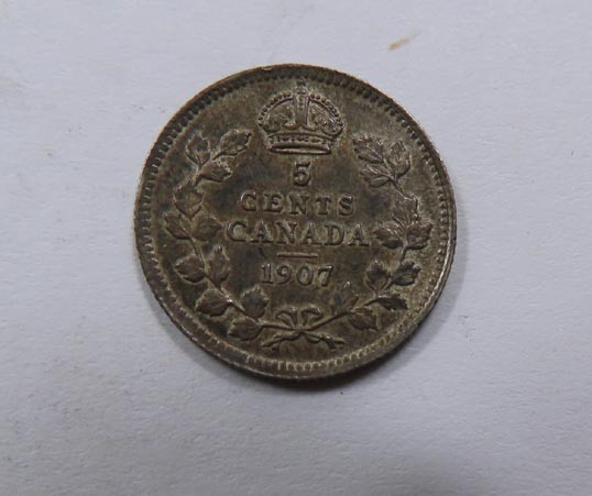 Canada King Edward VII Sterling Silver 5 cents 1907 Nice Toned XF SCARCE