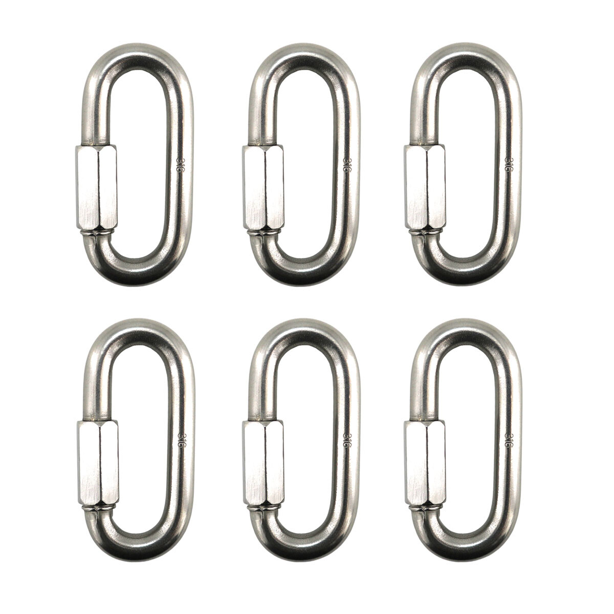 6Pack 1/4" 316 Stainless Steel Quick Link Chain Connector Carabiner for Climbing