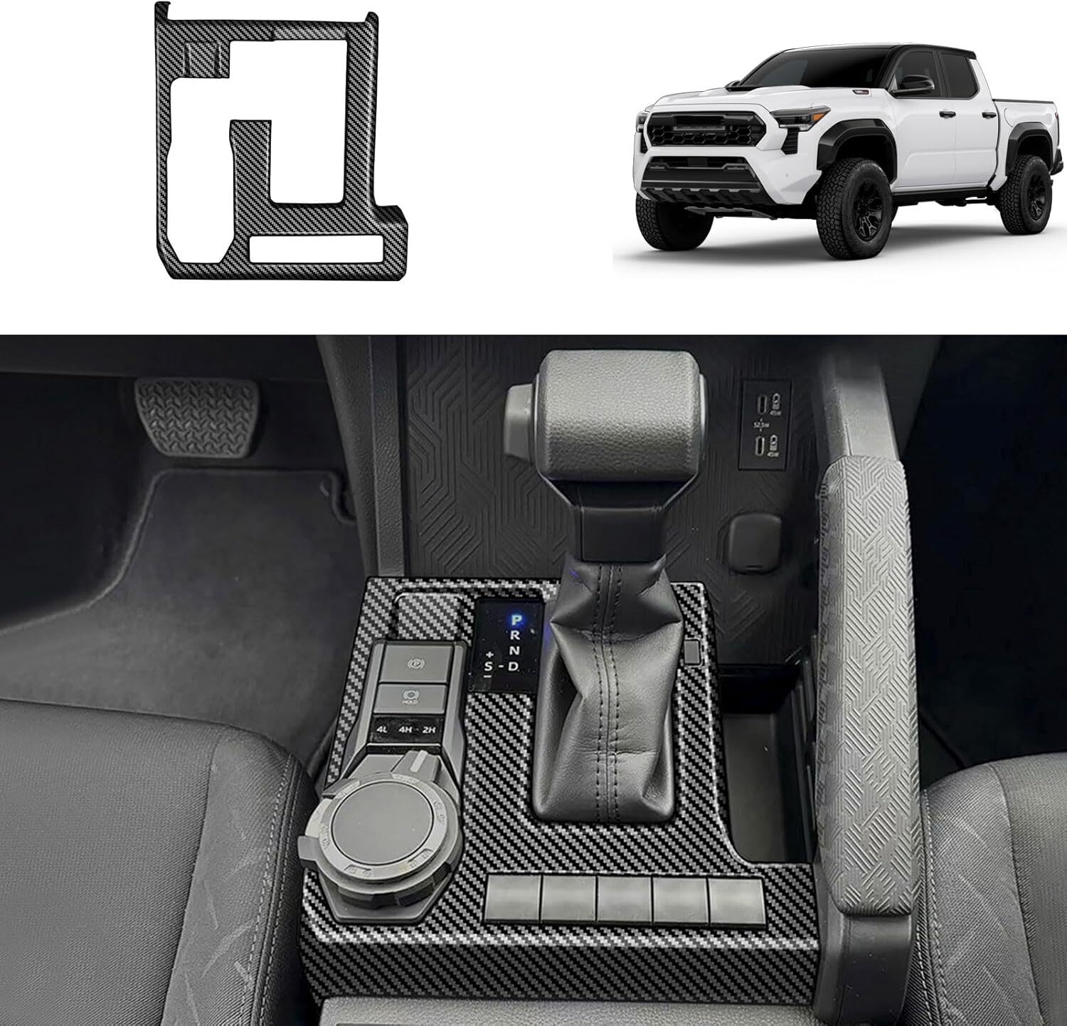 Carbon Fiber Look For 2024 2026 Toyota Tacoma Gear Shift Panel Cover Trim Frame