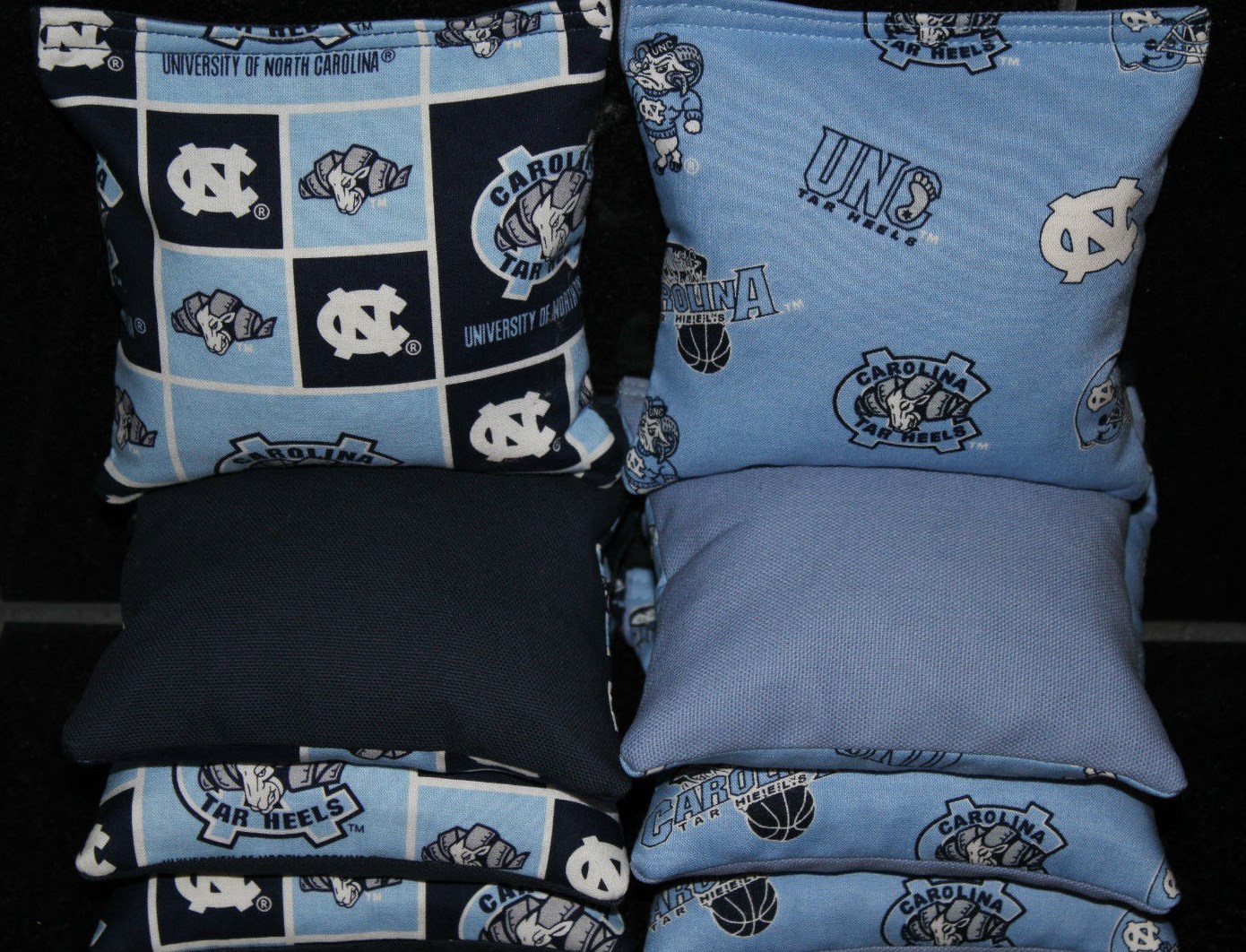 All Weather CORNHOLE BAGS made w University of NORTH CAROLINA TARHEELS Fabric