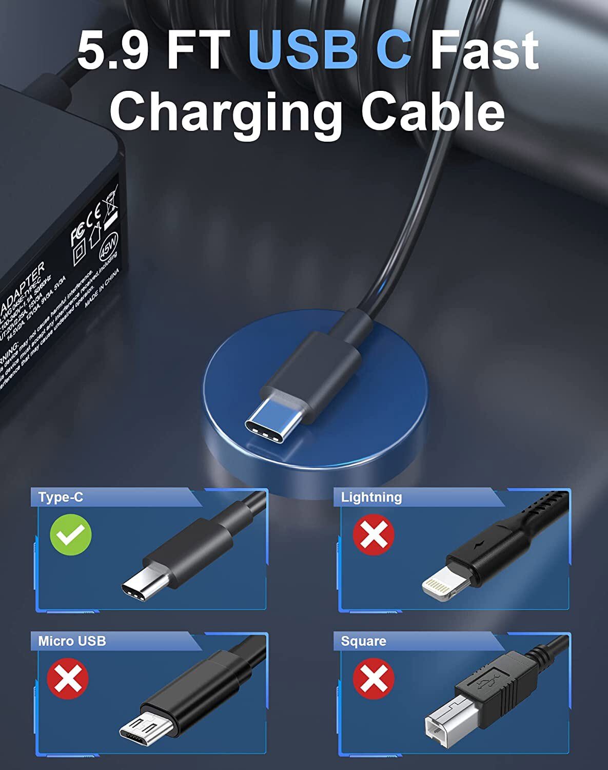 45W AC Adapter For Steam Deck Switch Charger Support PD Type-C Power Fast Charge