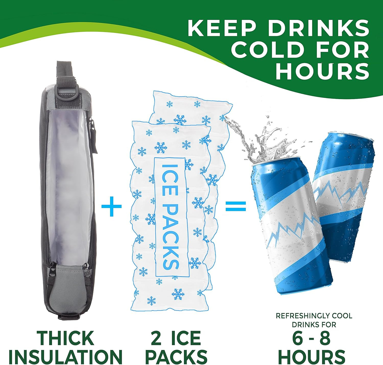 Golf Cooler Bag plus Ice Packs - Keeps Drinks Cold for Hours - Holds Cans - Fi
