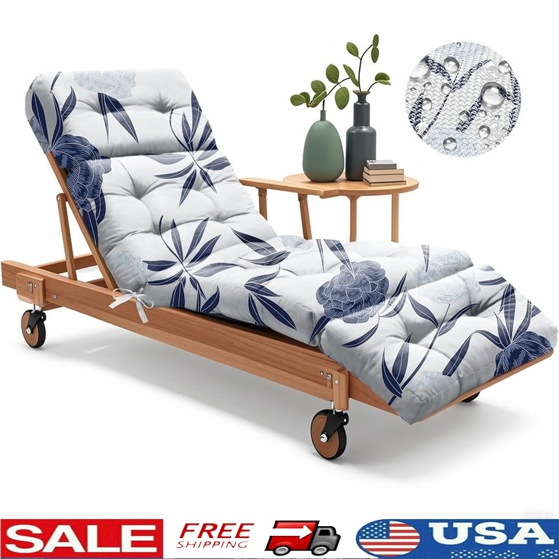 Waterproof Outdoor Chaise Lounge Cushion Non-Slip Comfortable Cotton Filling New