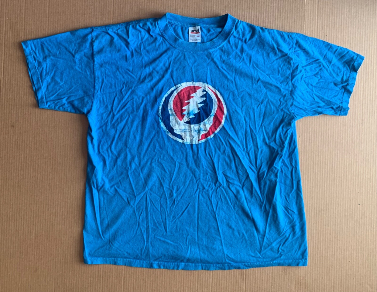 (XL) Grateful Dead Blurry Stealie Steal Your Face T-Shirt Bright Blue Anvil Tag