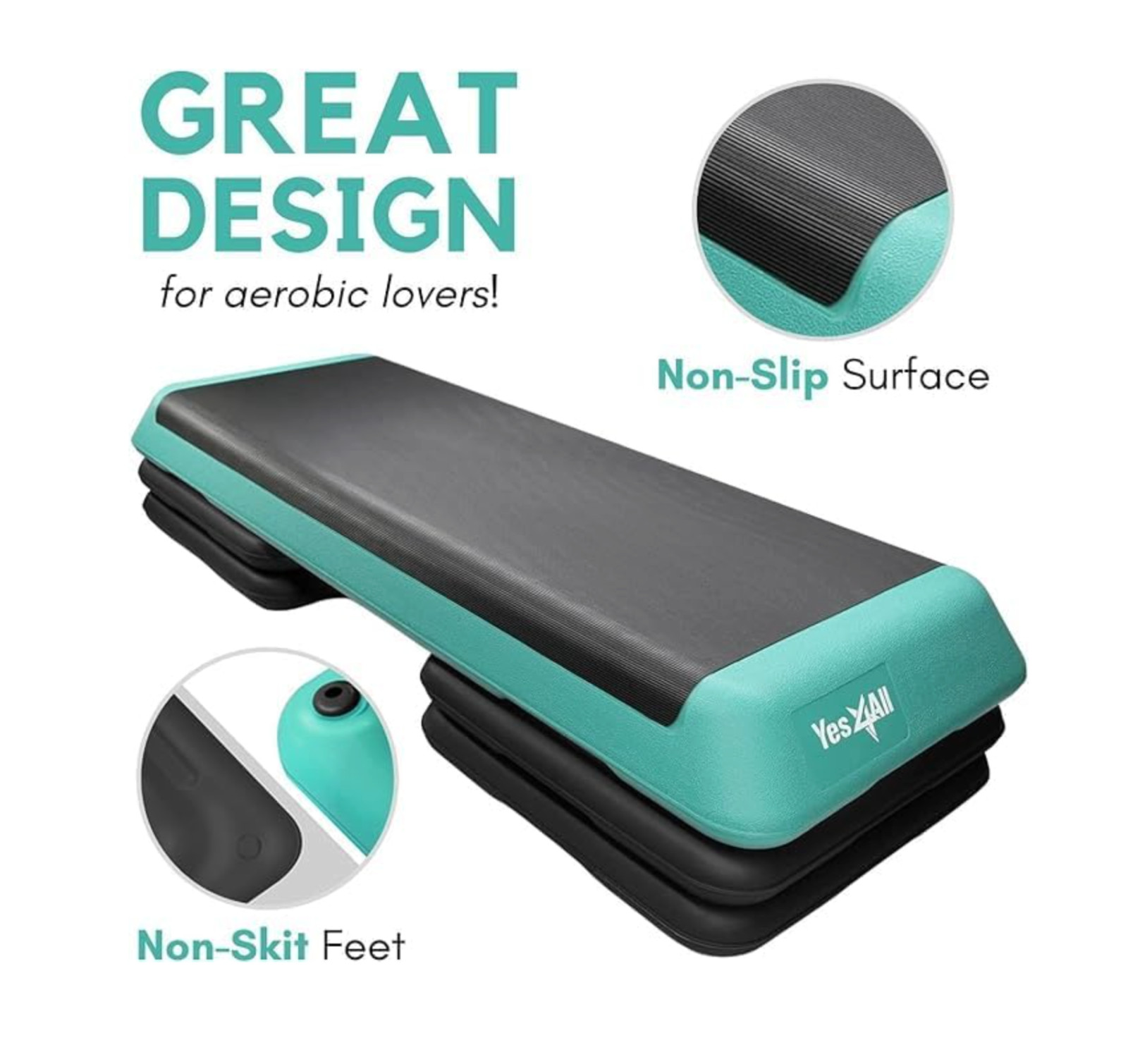 Yes4All Adjustable Aerobic Exercise Step Platform wt 4 Adjustable Risers Workout
