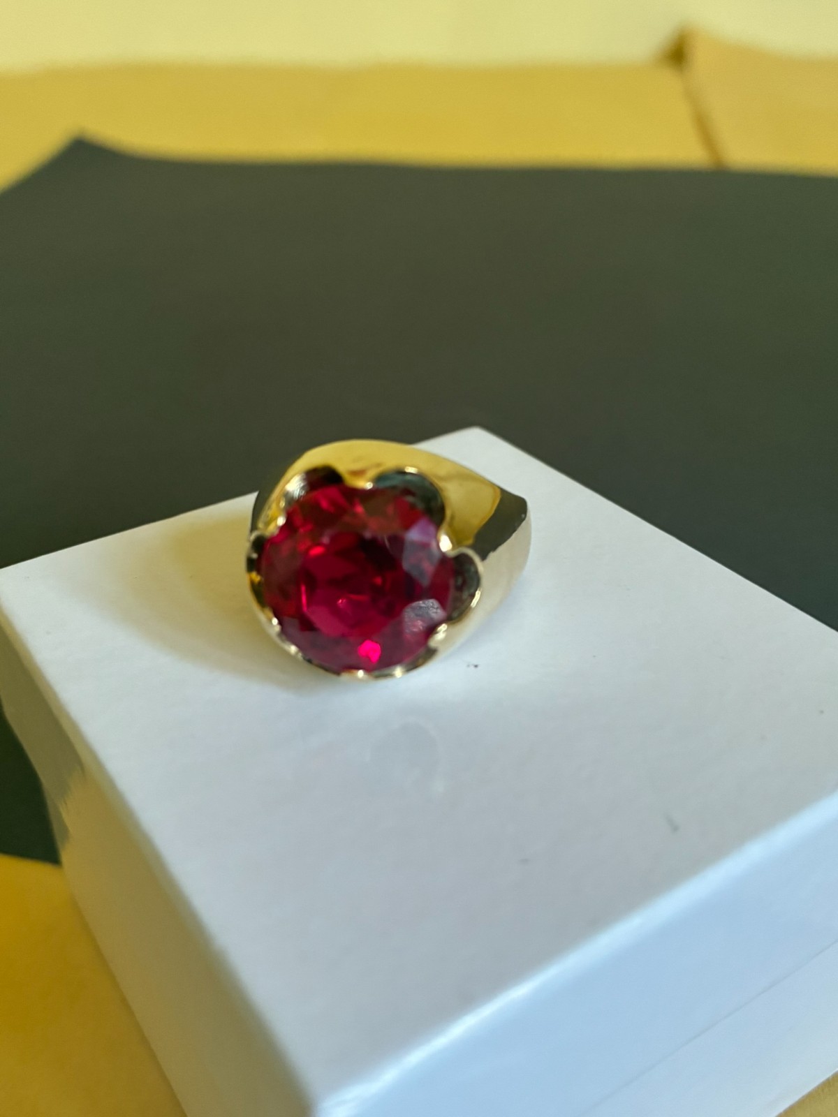 Men's 10K Gold Ring + Lab Created Ruby/Garnet Stone (Preowned)