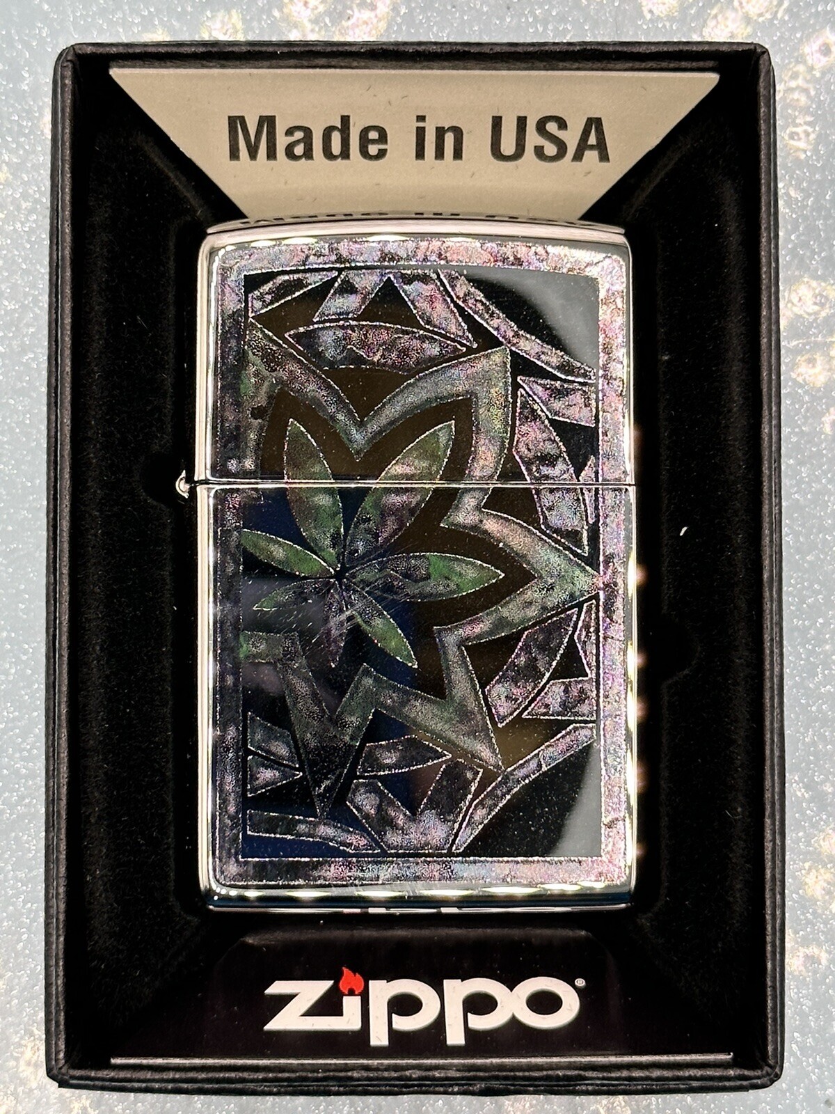 2023 Fusion Leaf High Polish Chrome Zippo Lighter NEW 29727