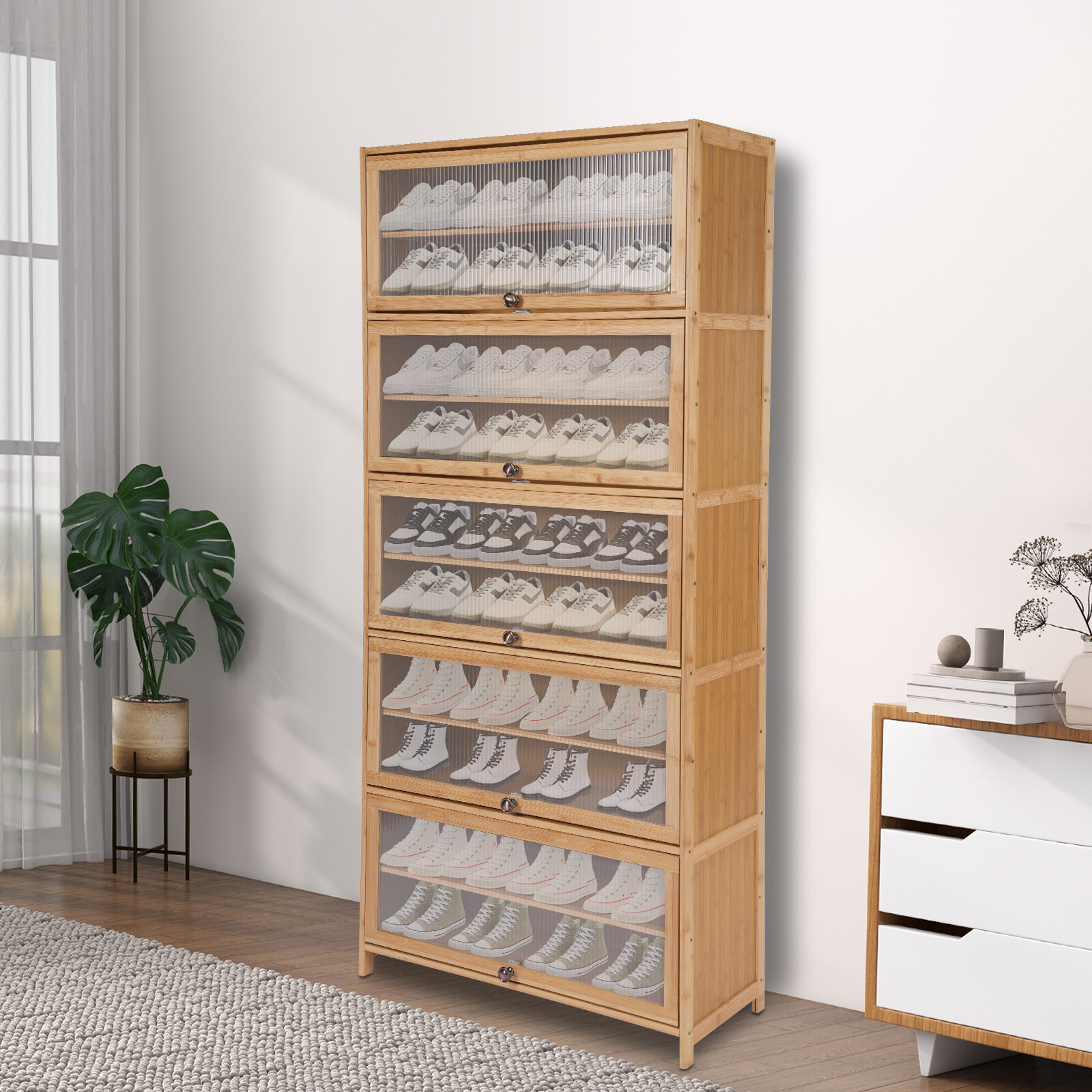 10 Tiers Shoe Storage Cabinet Foyer Porch Magnetic Door Shoes Shelf Organizer