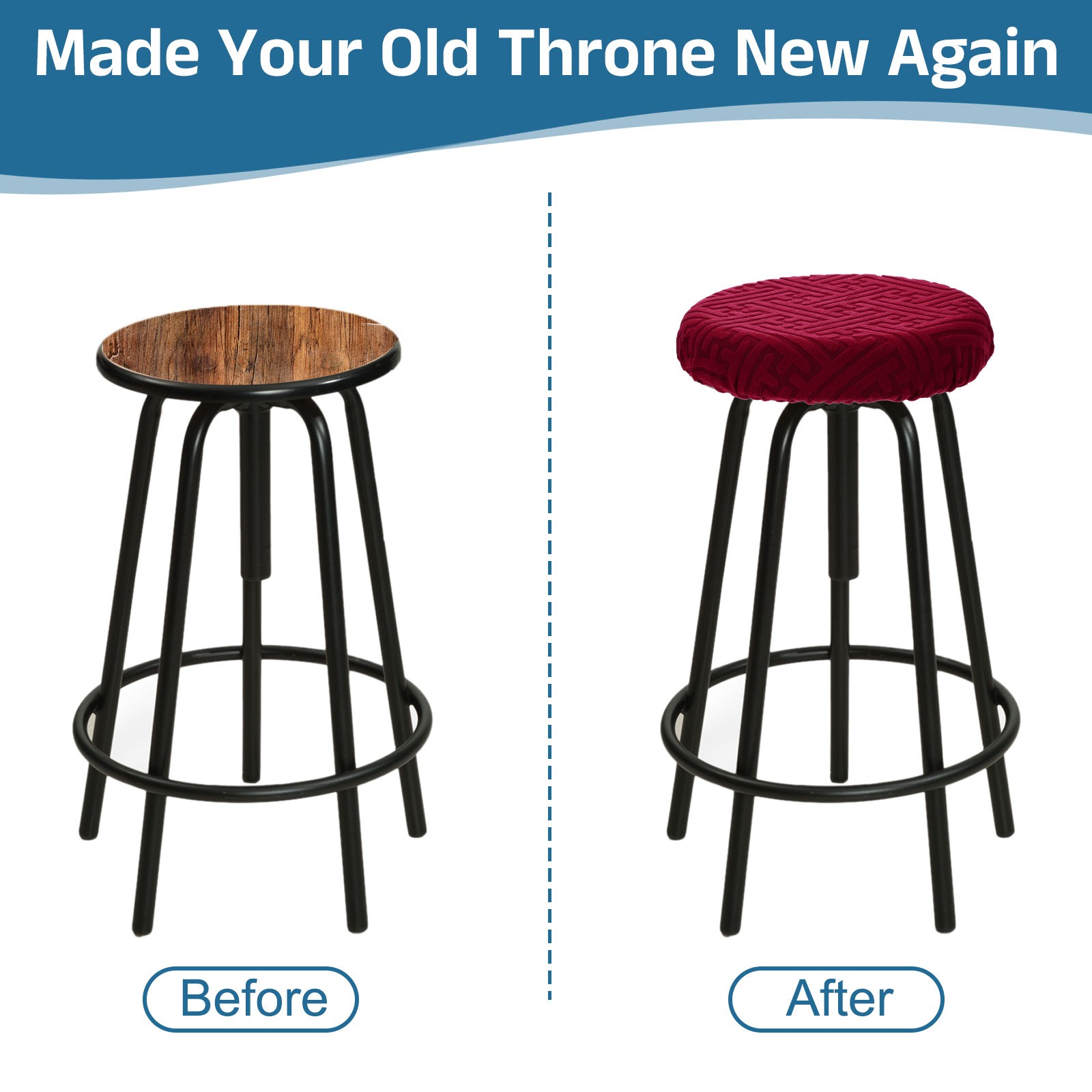 2Pcs Bar Stool Covers Round, 12-14" Elastic Stool Seat Slipcover, Gray