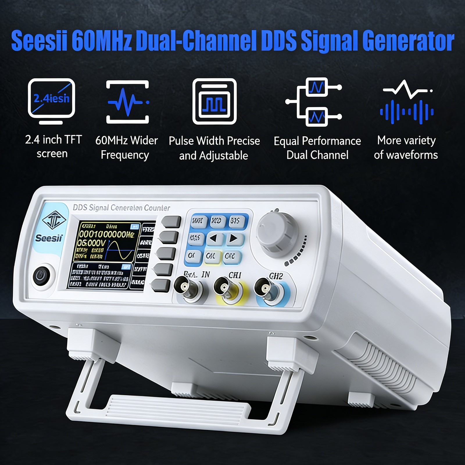 Seesii DDS Signal Generator Counter 60MHz Dual-Channel 200MSa/s Frequency Meter