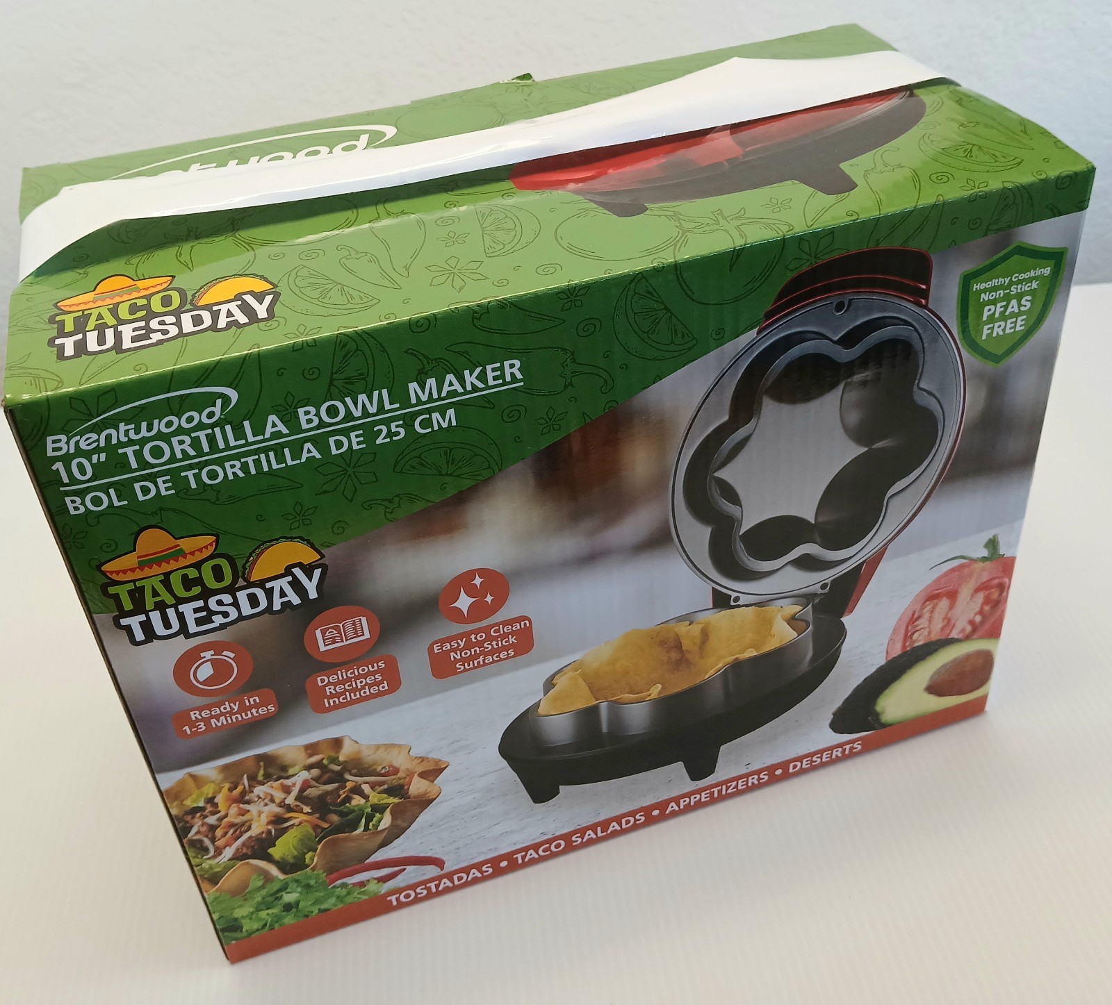 Tortilla Taco Bowl Maker BRENTWOOD TS-257R 10-In. Electric  Red