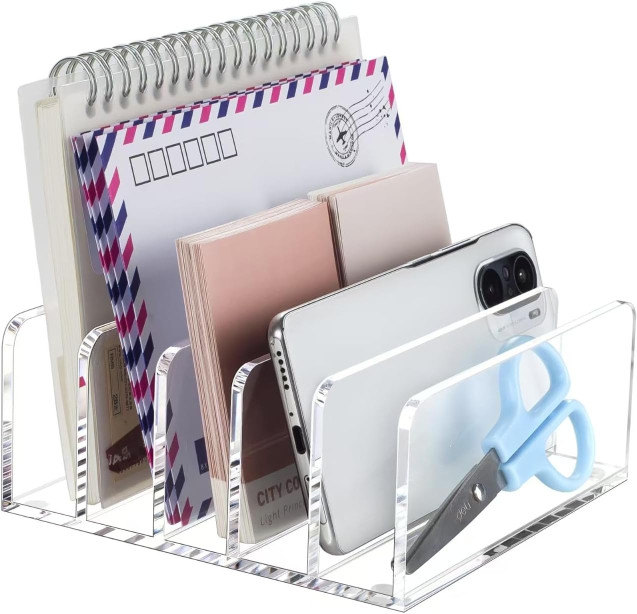 Acrylic Mail Holder, Clear Multifunction Desk Organizer with Divider, Ve