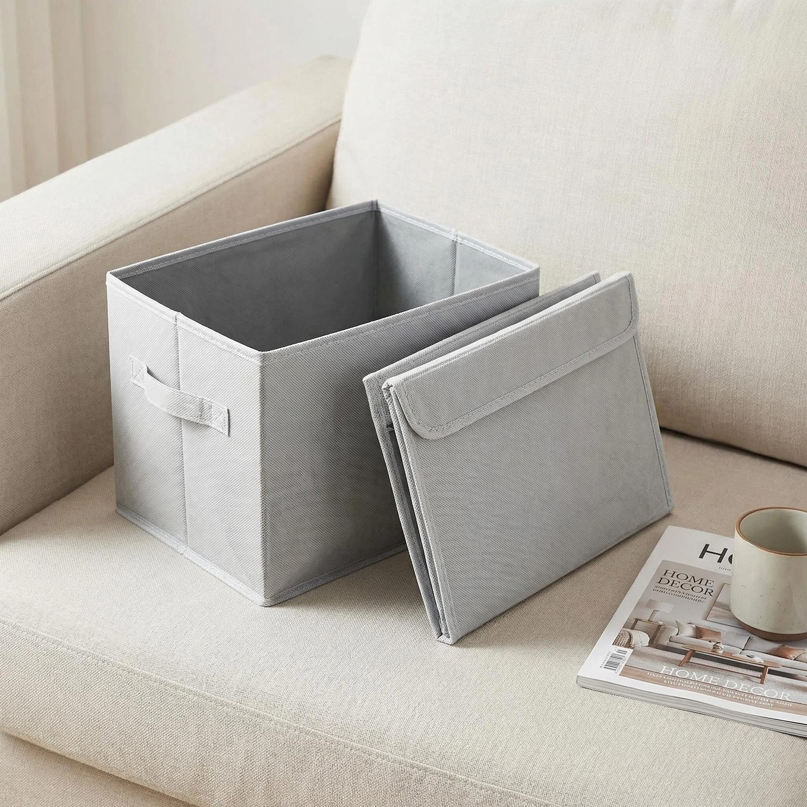 White Lidded Home Storage Bins 2 Pack Collapsible Stackable Cube Organizer wi...