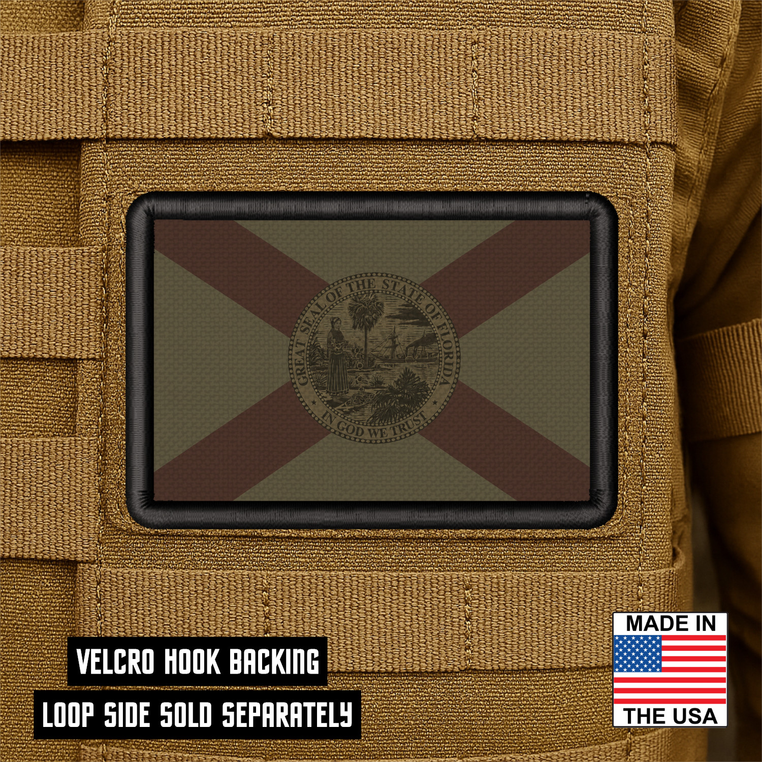 Tactical Florida State Flag Printed Morale Patch - 2x3 Inch, Hook & Loop