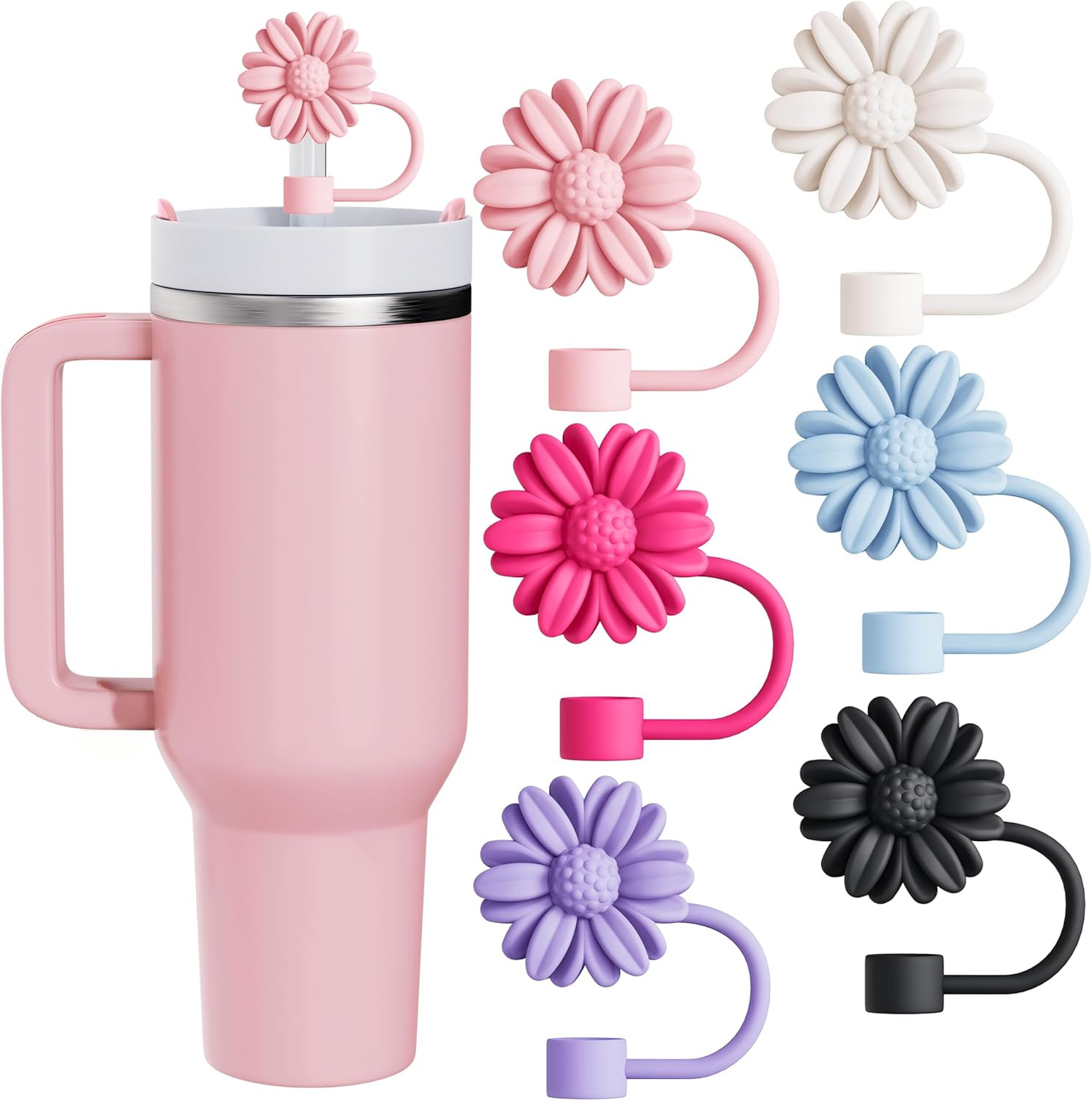 6Pcs Straw Toppers, Cute Flower Straw Covers Cap for Stanley Cup Accessories, 10