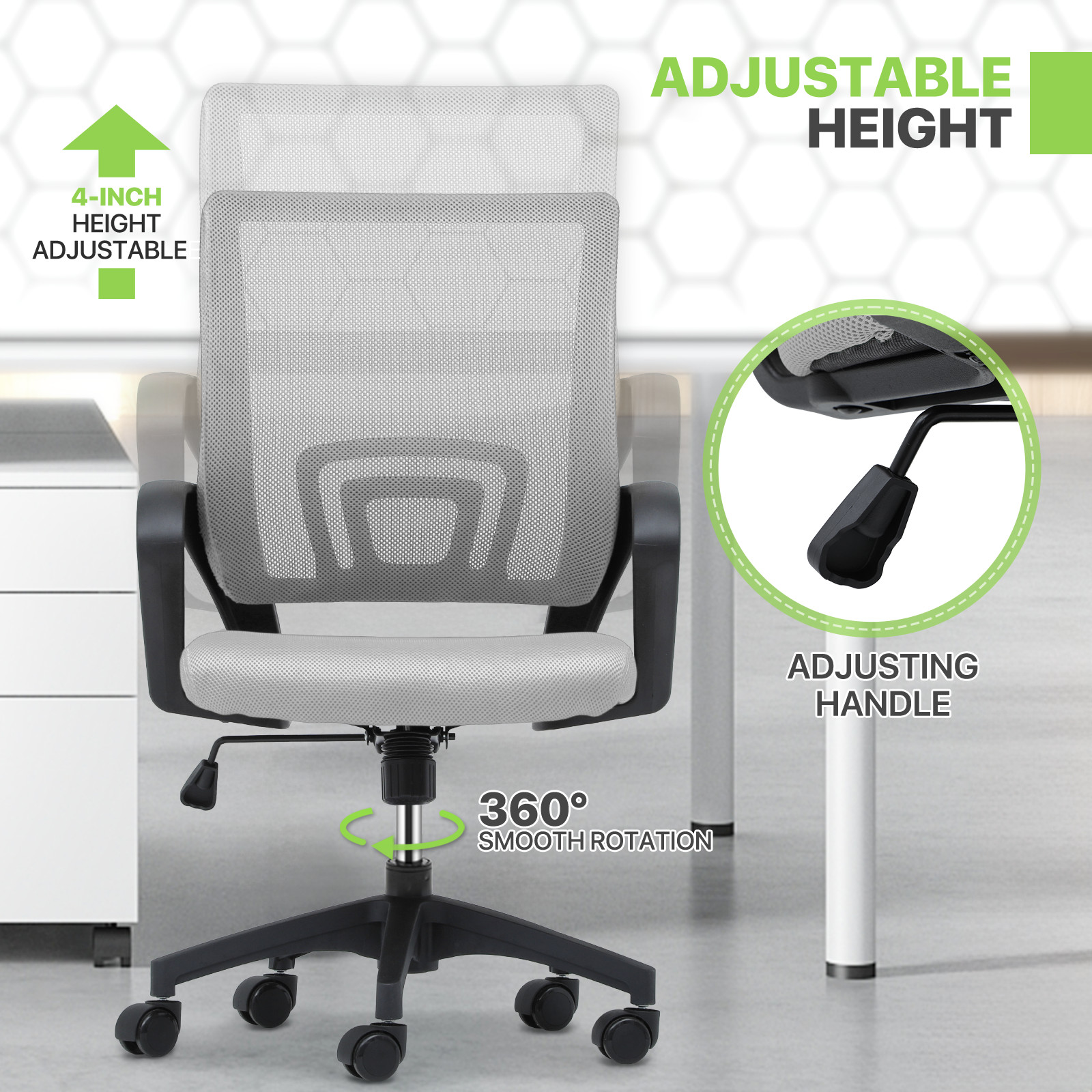 Pair Adjustable Height Computer Home Office Ergonomic Desk Mesh Chair Light Grey