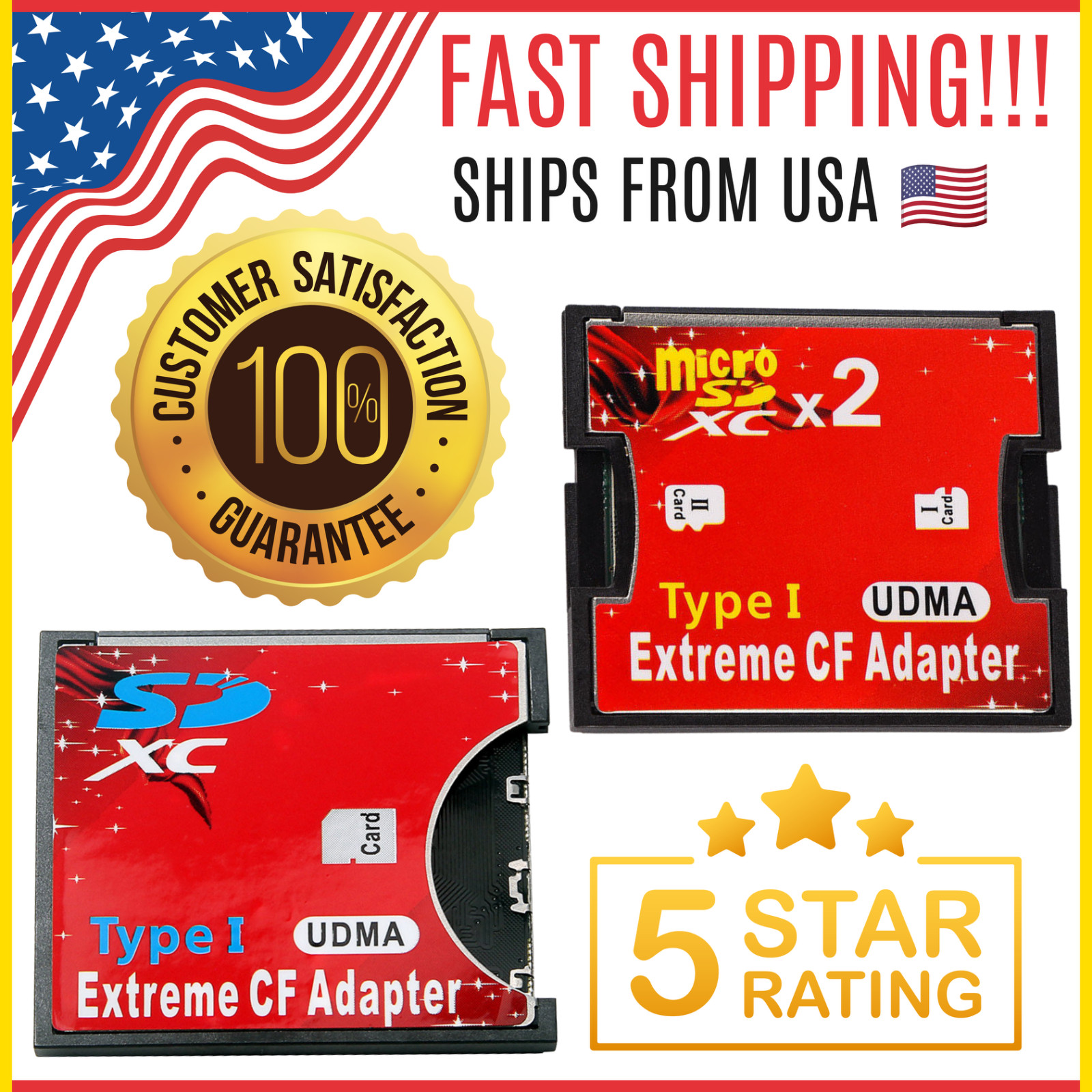 CF-SD SDHC Compact Flash CF1 Type 1 slim Memory Card Adapter 32gb 64gb 128gb