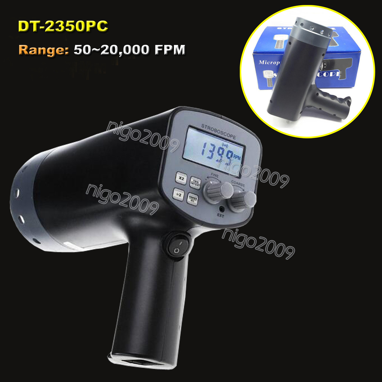 LANDTEK DT-2350PC Digital Stroboscopes Strobe Flash Meter 50 ~ 20,000 FPM