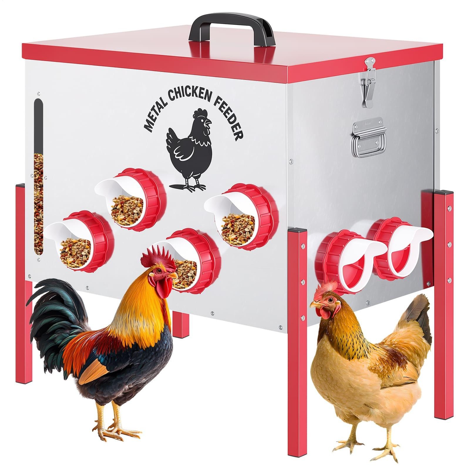 1* 130 lb Extra-Large Galvanized Chicken Feeder with 12 No-Waste Ports Durable