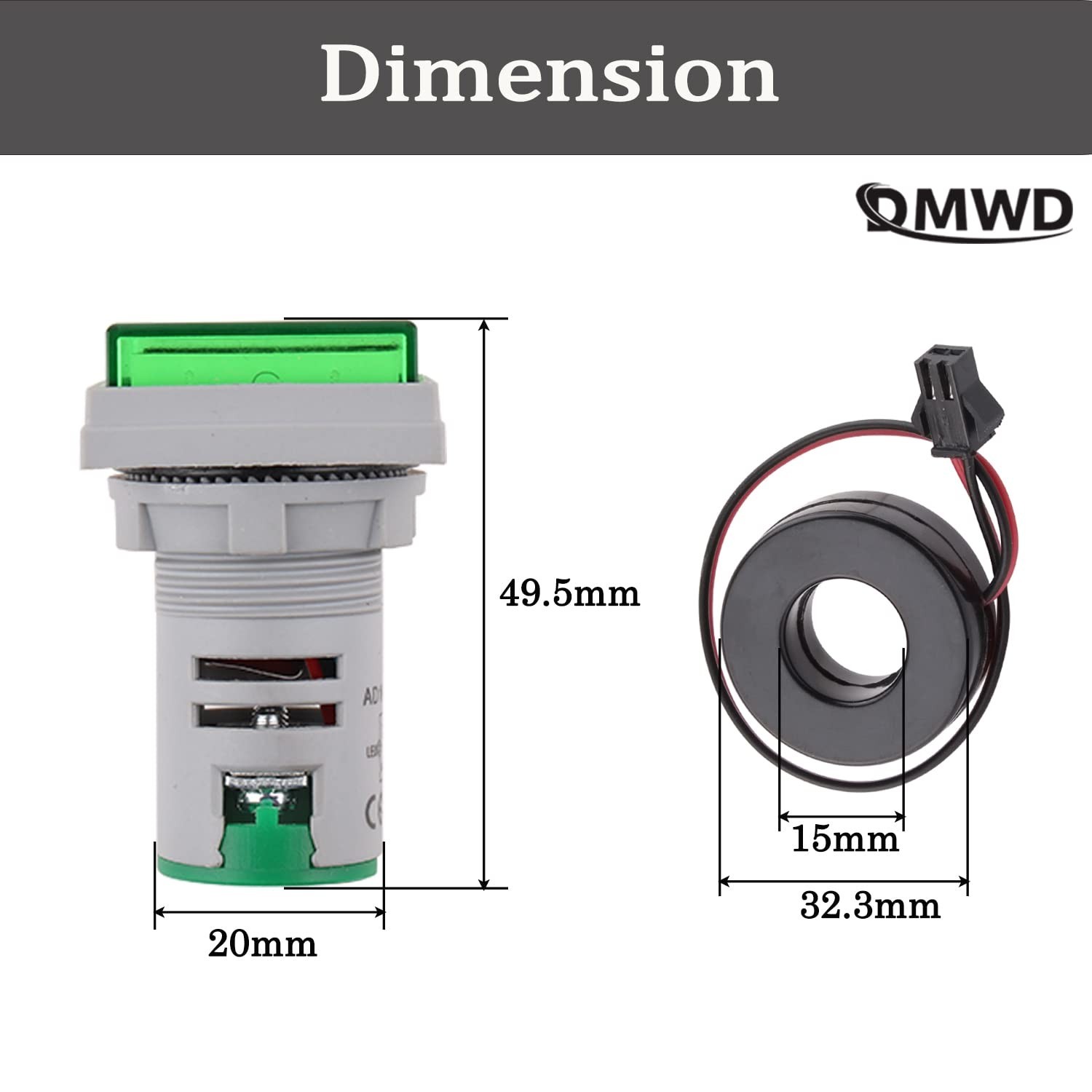 Amp Voltage Hertz Meters, Digital 3-in-1 22mm Square Multifunction Indicator ...
