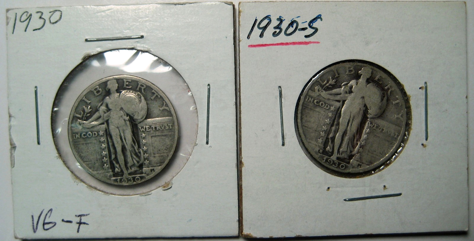 1930 &1930-S STANDING LIBERTY QUARTER  DOLLARS UNCERTIFIED PERFECT ALBUM COINS*