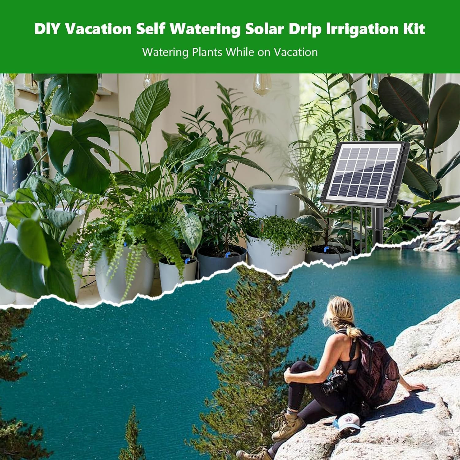 82FT Solar Drip Irrigation System Kit, Auto Watering for 30 Pots | 25 Timer Mode