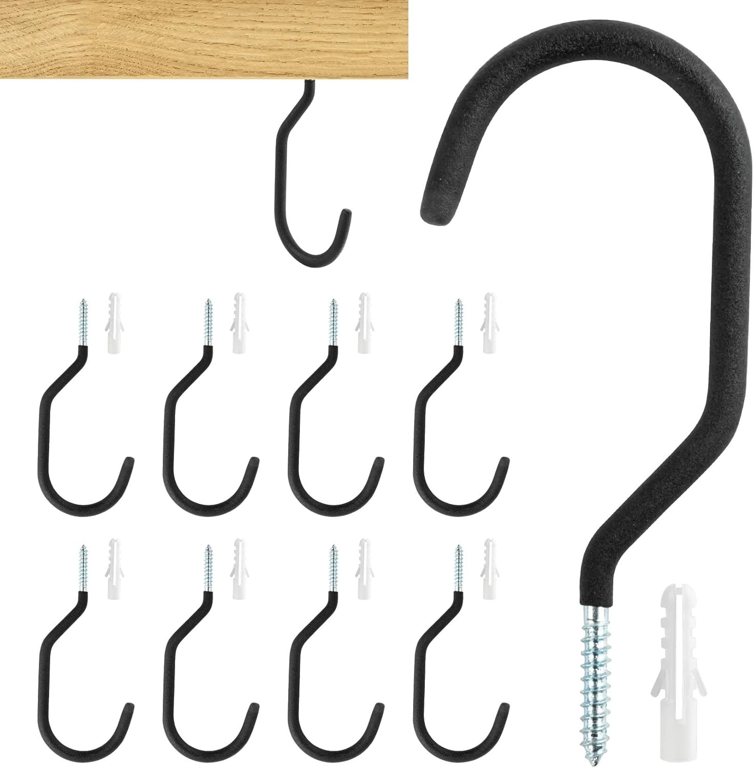 10 Garage Hooks Bike - Heavy Duty Rack Wall Mount Storage Black