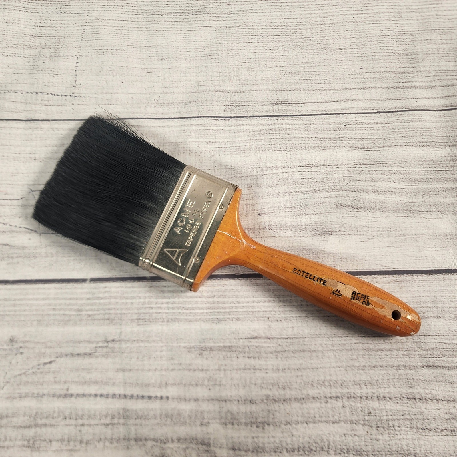 Acme Satellite 3 Inch Paint Brush 100% Tapered Tynex Nylon Wood Handle Vintage