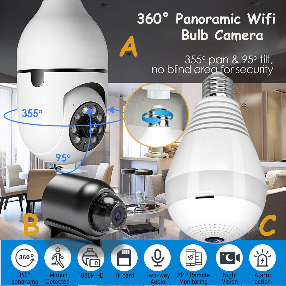 Camara De Seguridad WIFI 360° Inalambrica Bombilla 1080P HD Con Audio Para Casa